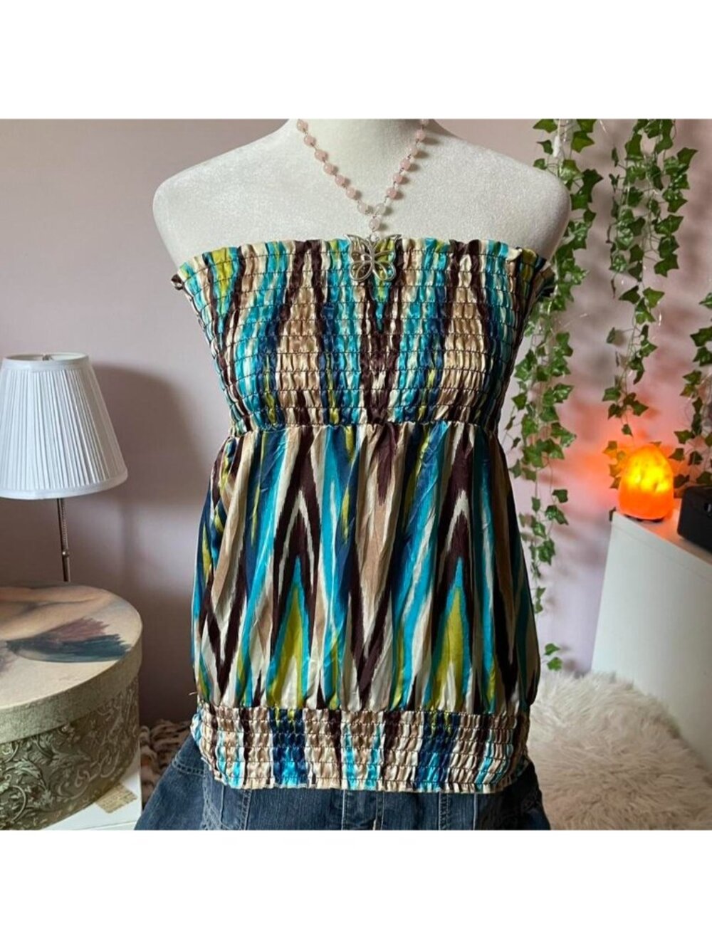 2000s striped satin tube top